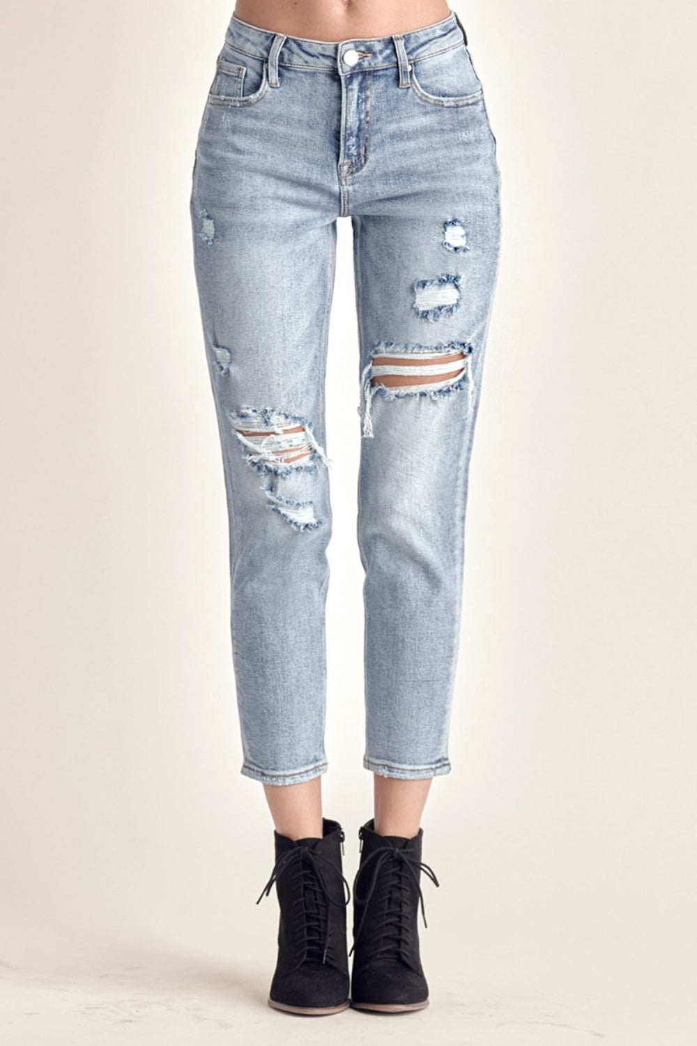 RISEN Distressed Slim Cropped Jeans Trendsi