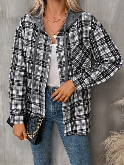 Plaid Long Sleeve Hooded Jacket Trendsi