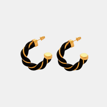 18K gold-plated twisted leather rope C-hoop earrings.