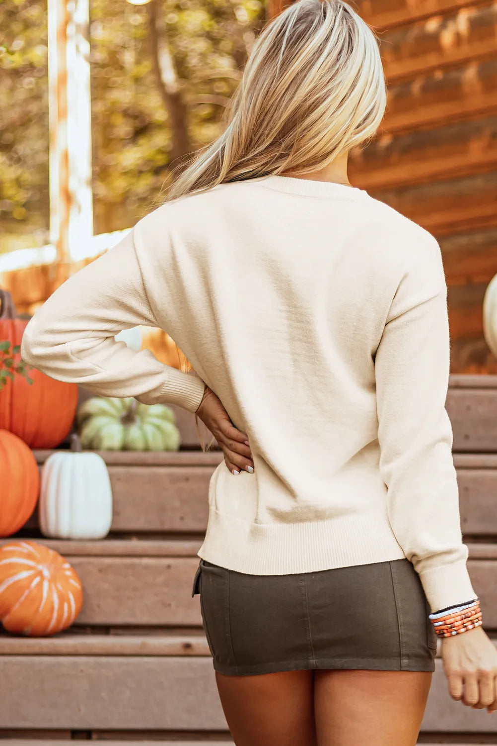 BOO Round Neck Long Sleeve Sweater Trendsi