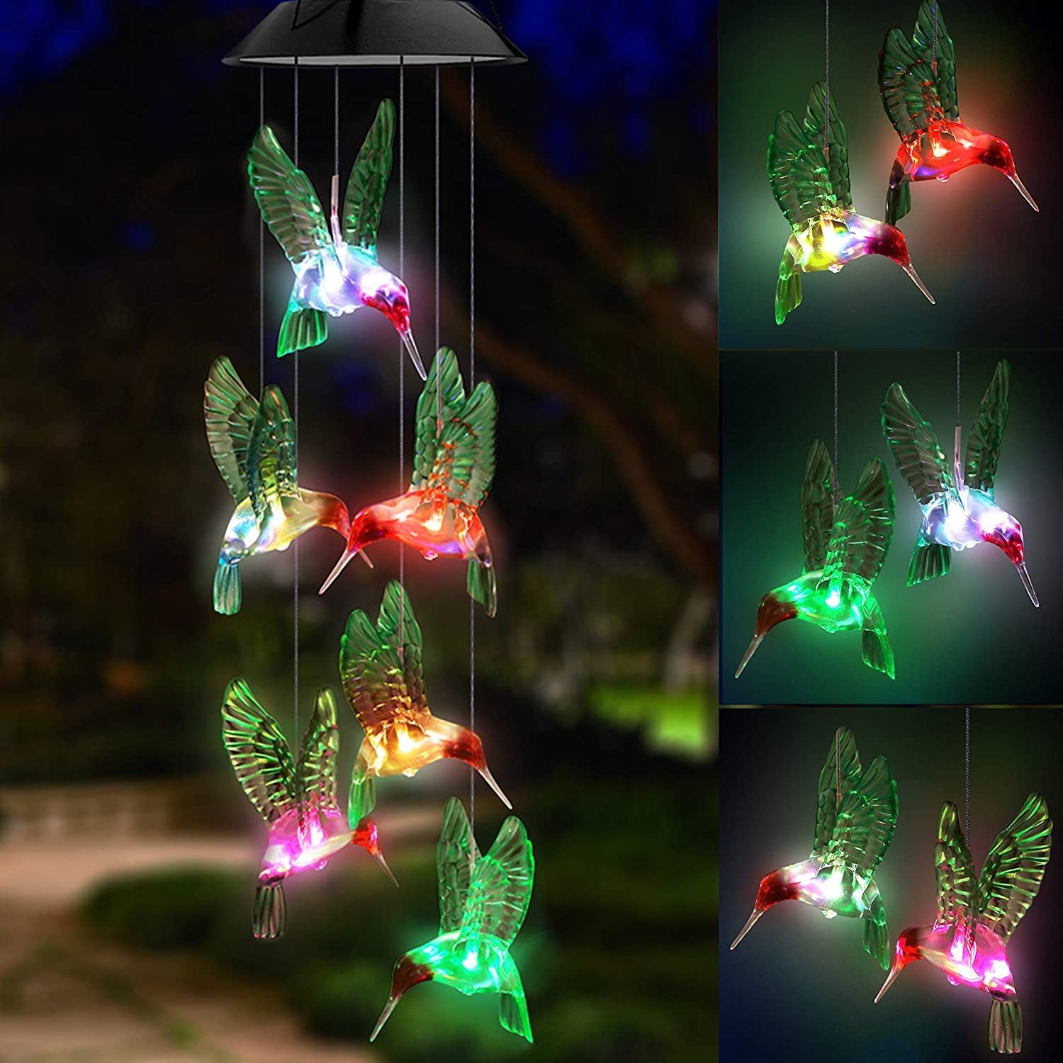 Outdoor solar wind chime light Hummingbird wind chime garden light Pink Iolaus