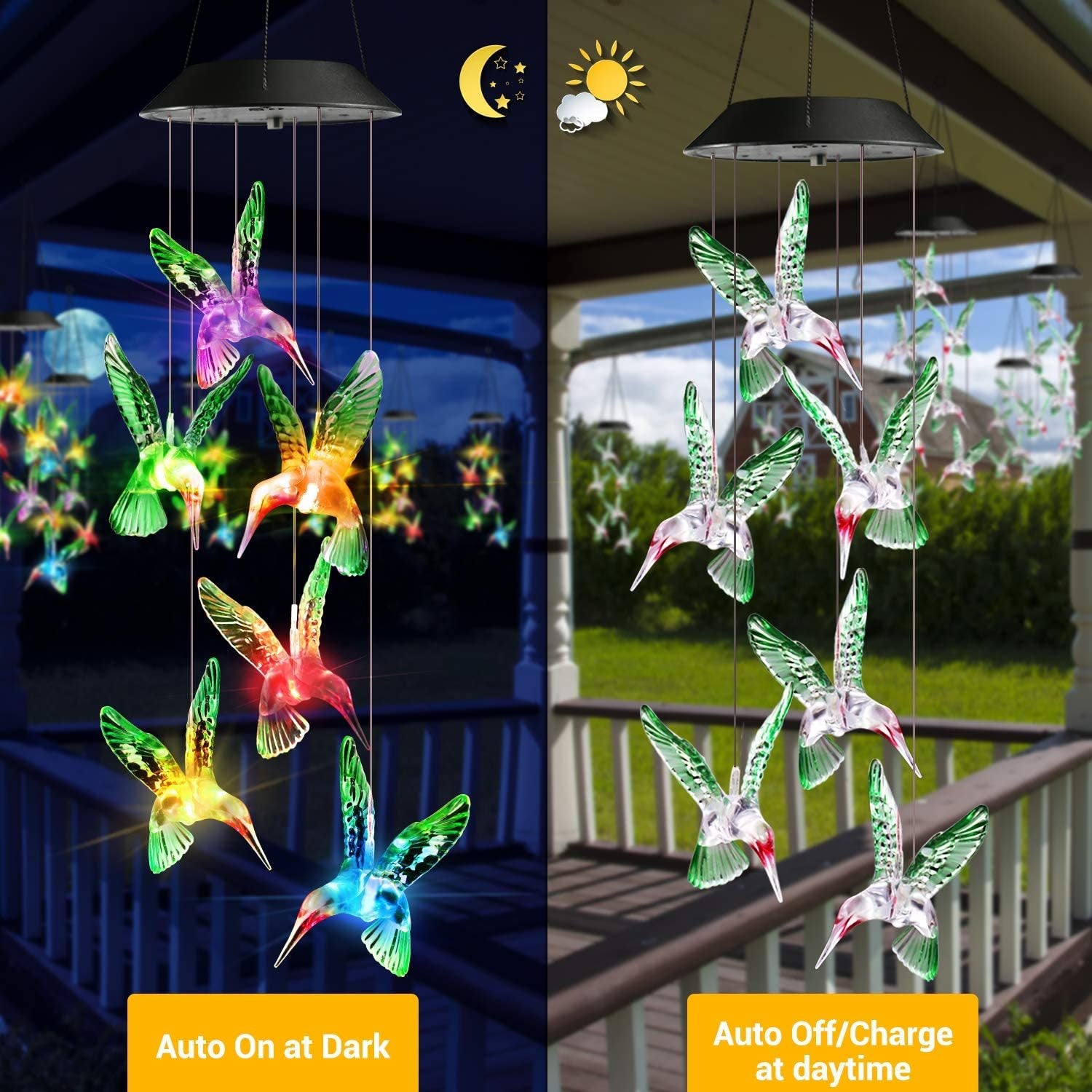 Outdoor solar wind chime light Hummingbird wind chime garden light Pink Iolaus