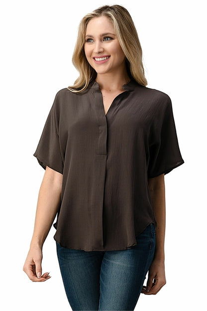 Effortless Dark Grey Oversized Button-Up Blouse for Women Indigo Arrowwood