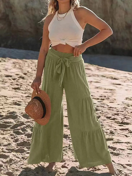 Tied Ruched Wide Leg Pants Trendsi