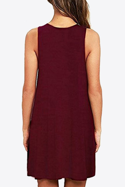 Full Size Round Neck Sleeveless Dress with Pockets Trendsi