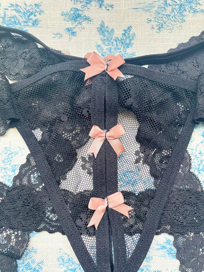 Black Lace Tie Panty Salmon Misty