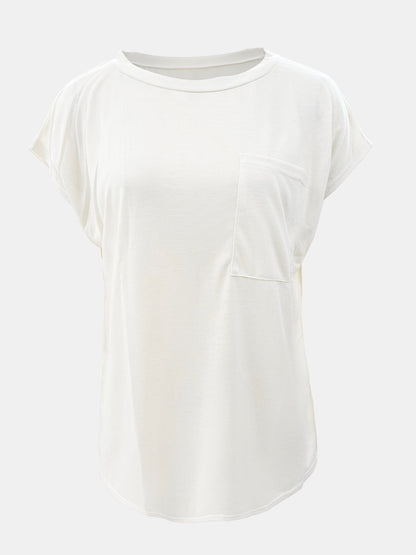 Full Size Round Neck Cap Sleeve T-Shirt Trendsi