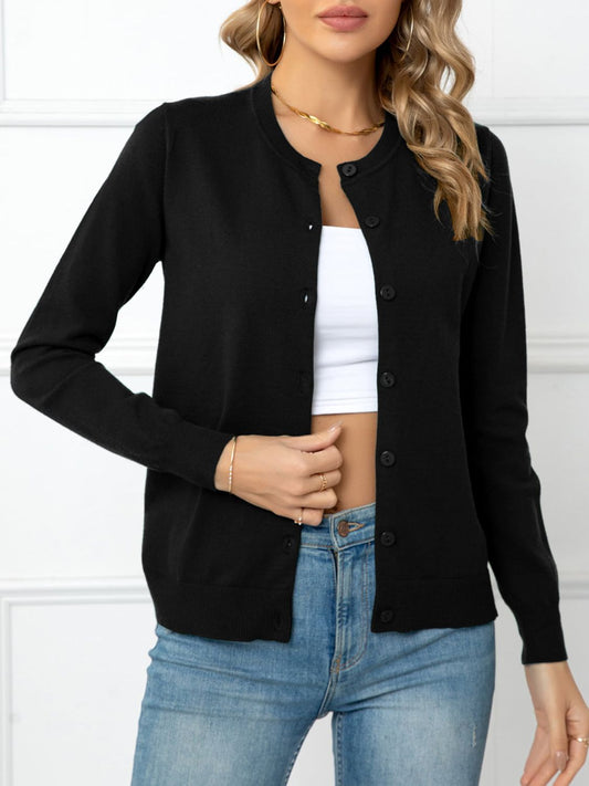 Button Down Round Neck Cardigan Trendsi