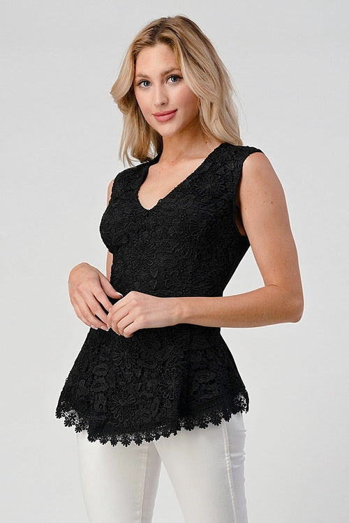 Sleeveless V-Neck Lace Peplum Top Indigo Arrowwood