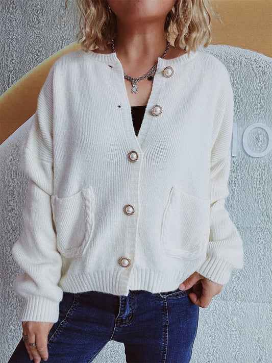 Button Up Long Sleeve Cardigan Trendsi