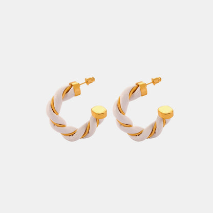 18K gold-plated C-hoop earrings with twisted leather rope design.