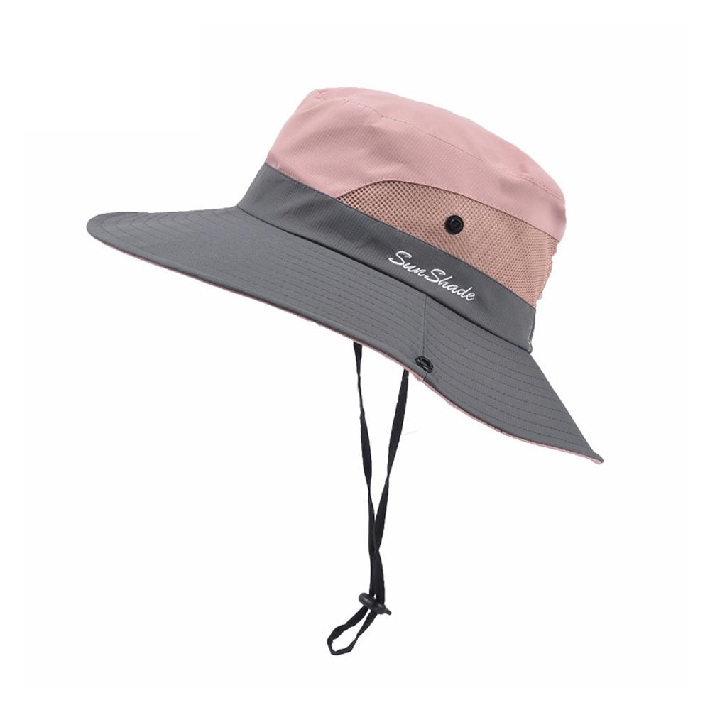 Womens UV Protection Wide Brim Sun Hats Cooling Mesh Ponytail Hole Cap Pink Iolaus