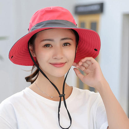 Womens UV Protection Wide Brim Sun Hats Cooling Mesh Ponytail Hole Cap Pink Iolaus