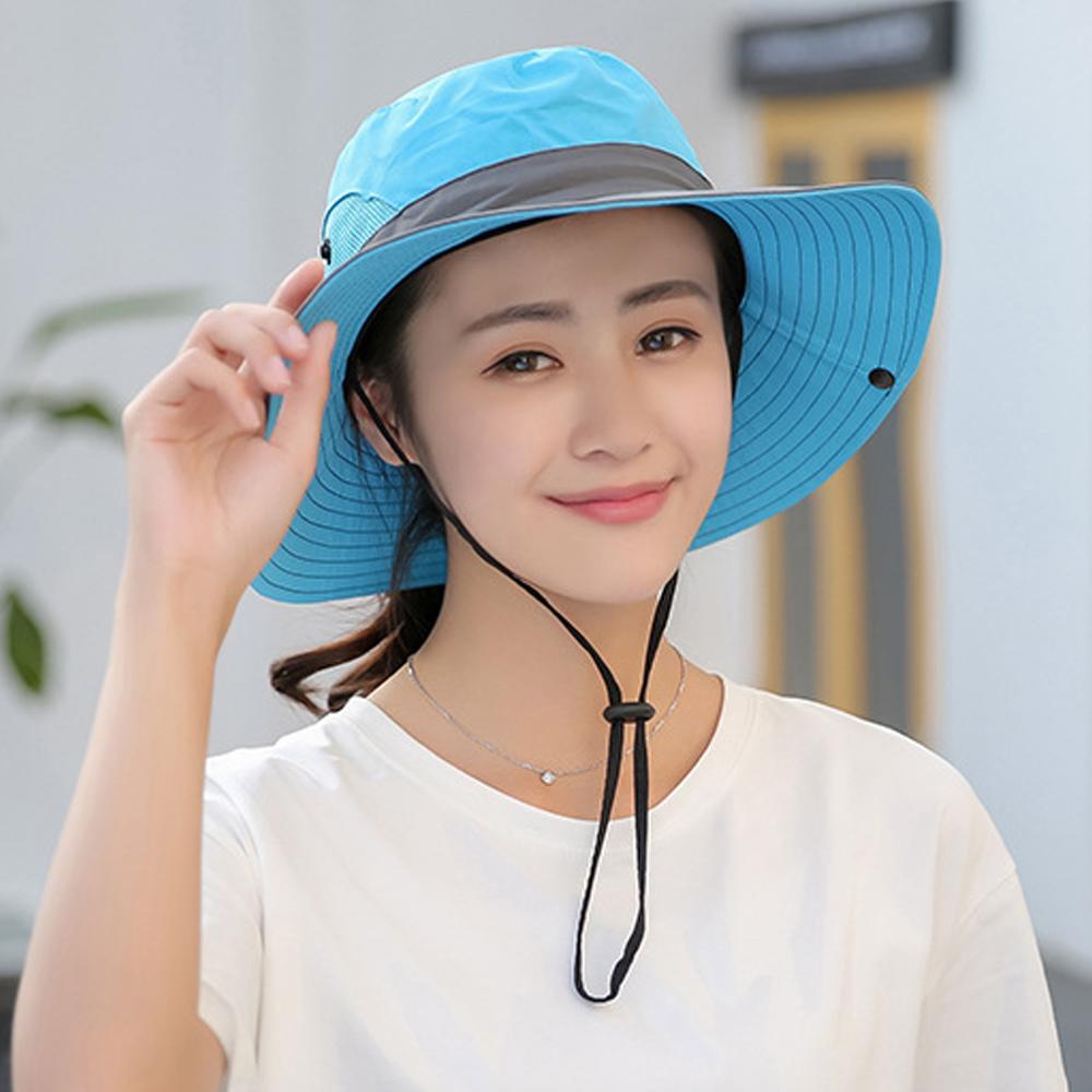 Womens UV Protection Wide Brim Sun Hats Cooling Mesh Ponytail Hole Cap Pink Iolaus