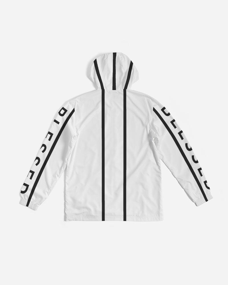 Mens Hooded Windbreaker - Blessed Sleeve Stripe White Water Resistant Grey Coco