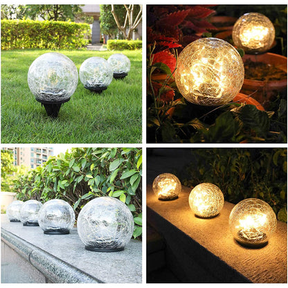 2Pcs Solar Lights Outdoor Garden Decor Cracked Glass Ball Warm Lights Pink Iolaus