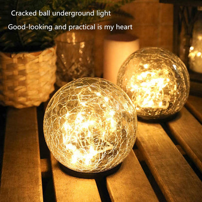 2Pcs Solar Lights Outdoor Garden Decor Cracked Glass Ball Warm Lights Pink Iolaus