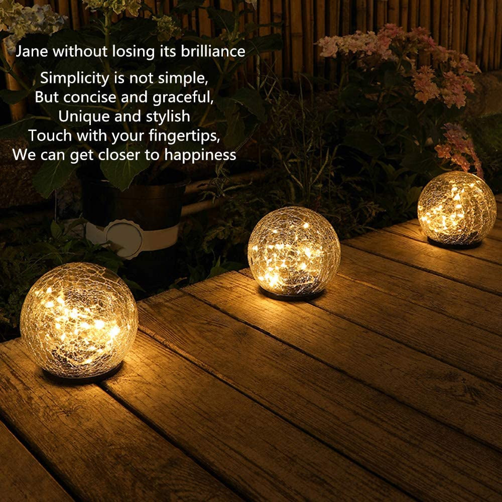 2Pcs Solar Lights Outdoor Garden Decor Cracked Glass Ball Warm Lights Pink Iolaus