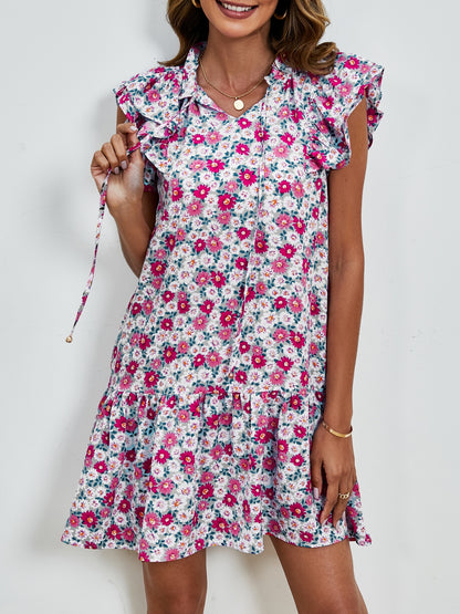 Tied Floral Cap Sleeve Mini Dress Trendsi