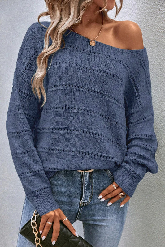 Boat Neck Dropped Shoulder Sweater Trendsi