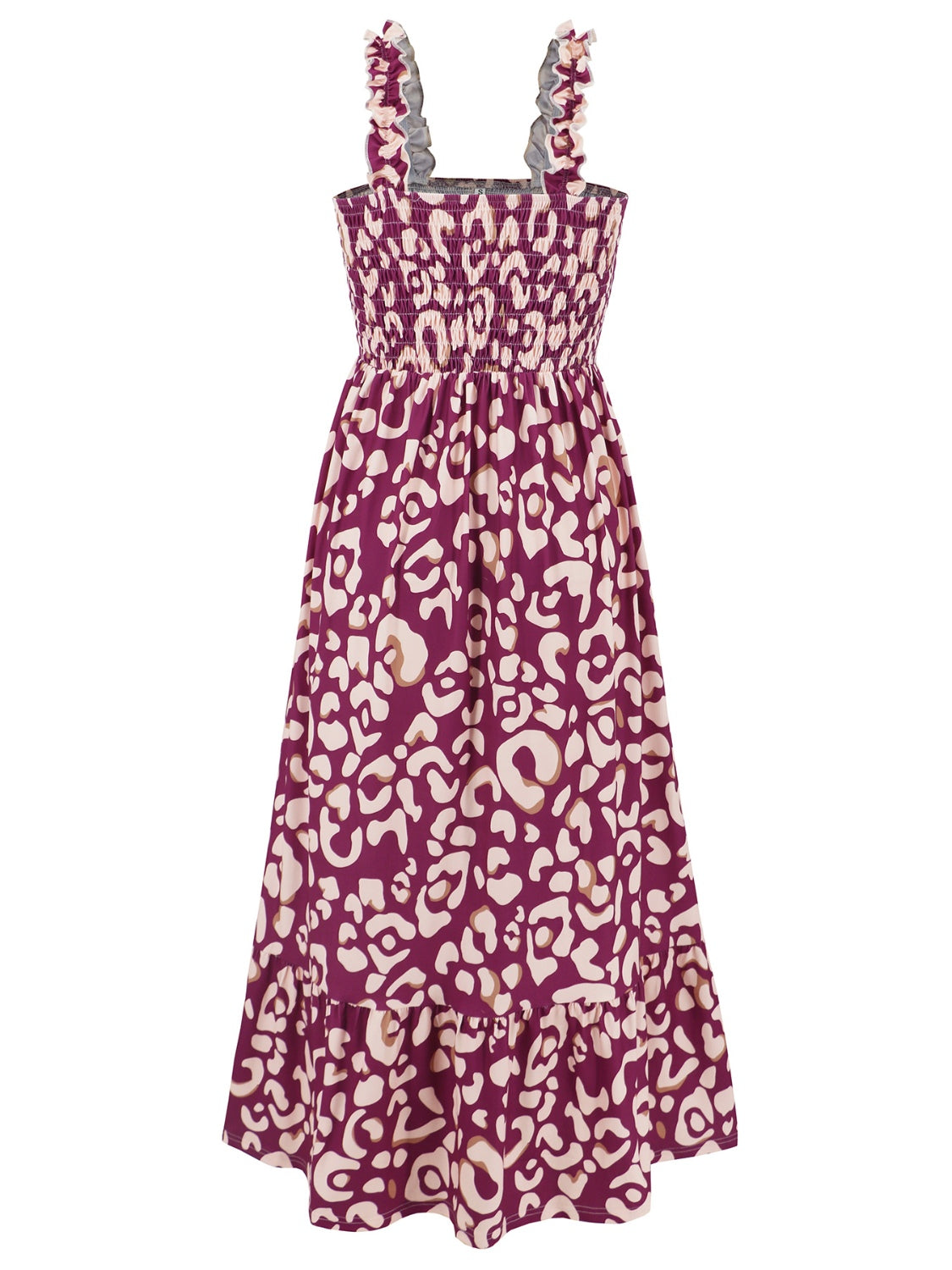 Smocked Printed Square Neck Sleeveless Dress Trendsi