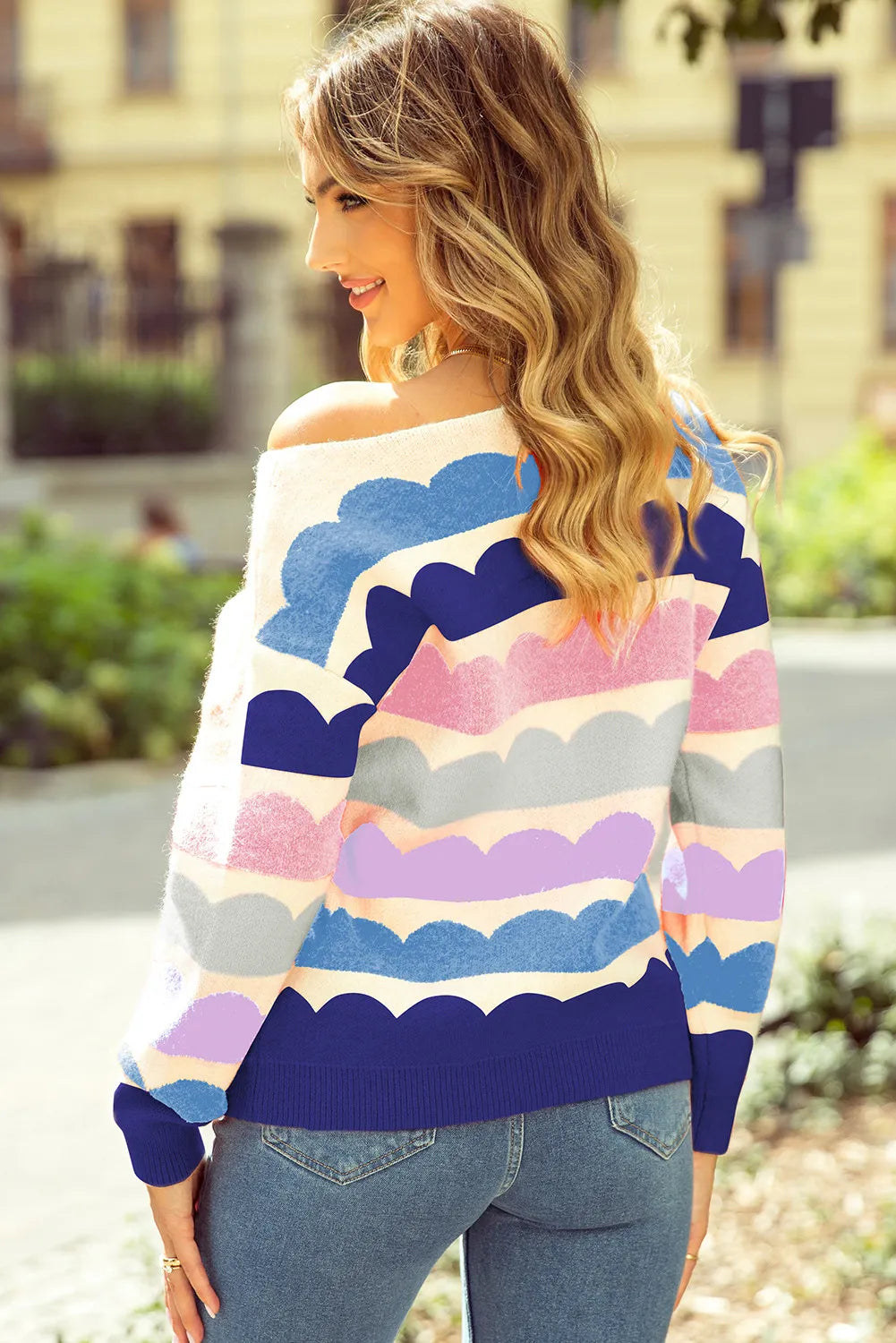 Boat Neck Long Sleeve Sweater Trendsi