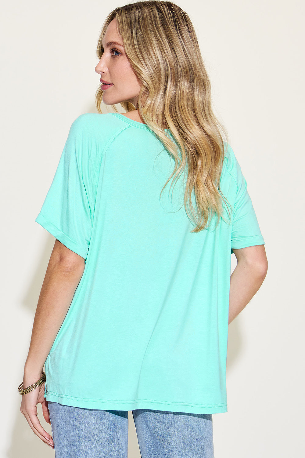 Basic Bae Full Size Bamboo Slit V-Neck Short Sleeve T-Shirt Trendsi