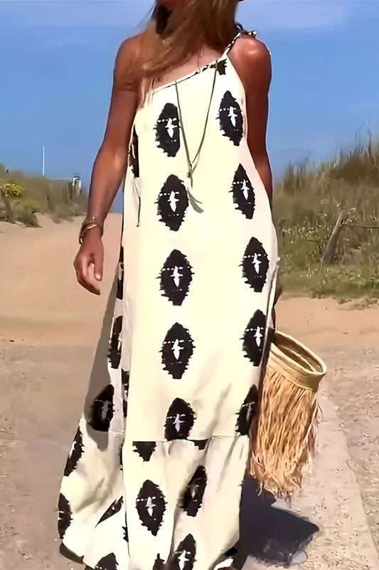 Printed Single Shoulder Maxi Dress Trendsi