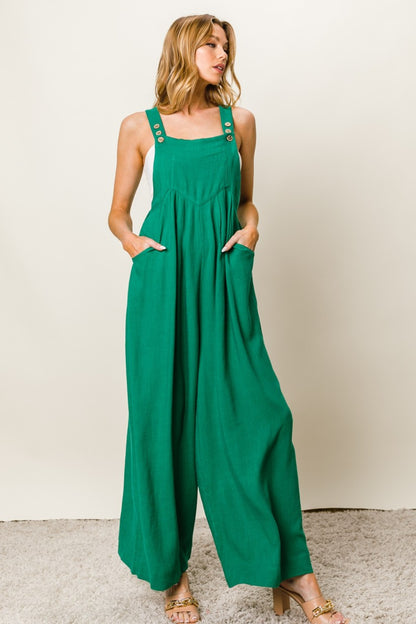 BiBi Texture Sleeveless Wide Leg Jumpsuit Trendsi