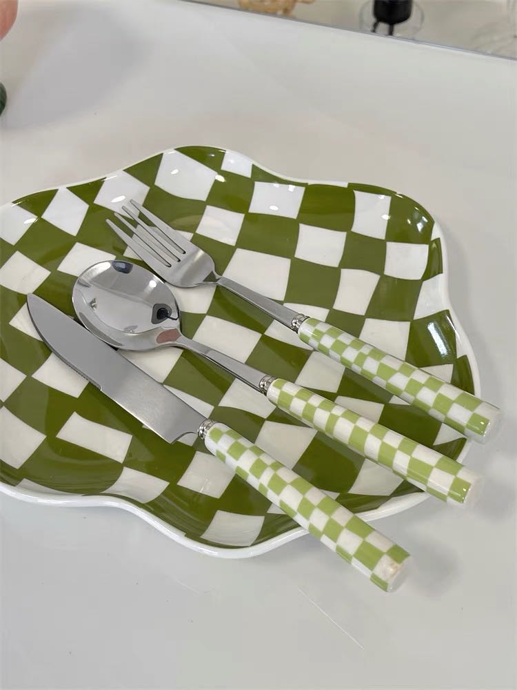 6 - Pack Modern Checkered Flatware Sets ( $4 / count ) Silver Rosemary