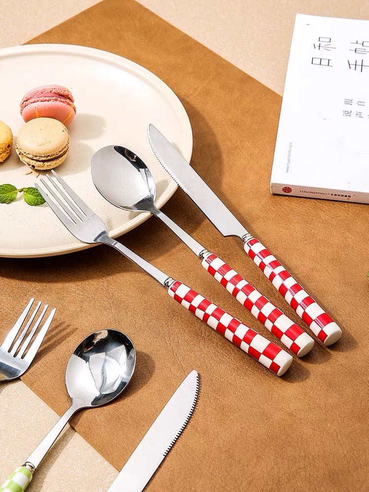 6 - Pack Modern Checkered Flatware Sets ( $4 / count ) Silver Rosemary