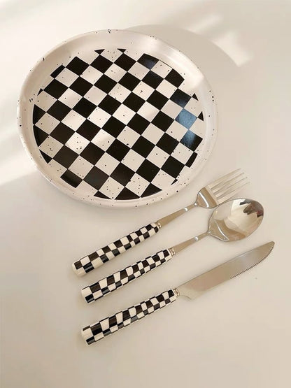 6 - Pack Modern Checkered Flatware Sets ( $4 / count ) Silver Rosemary