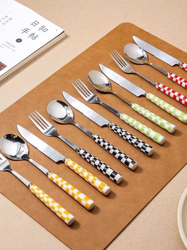 6 - Pack Modern Checkered Flatware Sets ( $4 / count ) Silver Rosemary