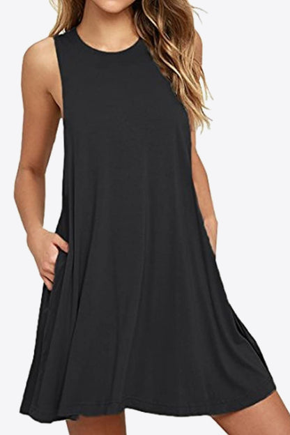 Full Size Round Neck Sleeveless Dress with Pockets Trendsi