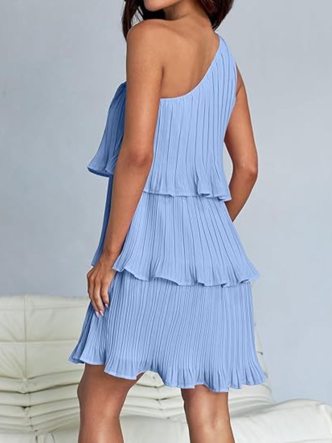 Layered Single Shoulder Mini Dress Trendsi