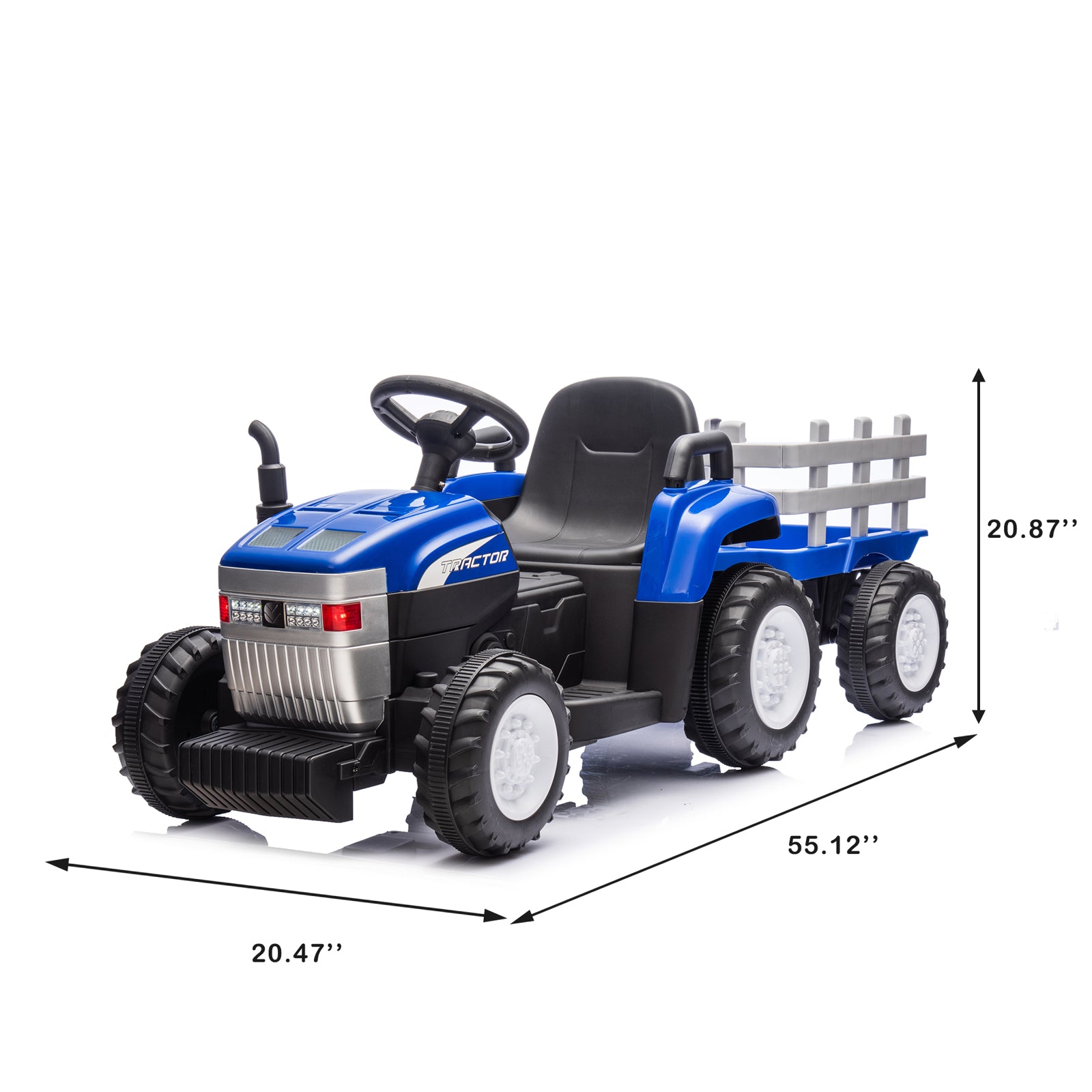 Blue, 12V7AH Battery-Powered Toy Tractor with Trailer, Remote Control, Kids' Electric Excavator Vehicles with 2x35W Dual Motor, Treaded Tires, LED Lights, USB, Music,   - Gifts for Boy, Girl 6cc08b-1a