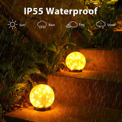 2Pcs Solar Lights Outdoor Garden Decor Cracked Glass Ball Warm Lights Pink Iolaus