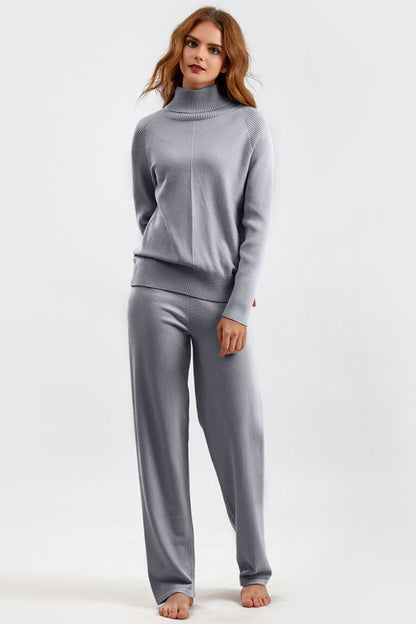 Basic Bae Turtleneck Raglan Sleeve Top and Pants Sweater Set Trendsi