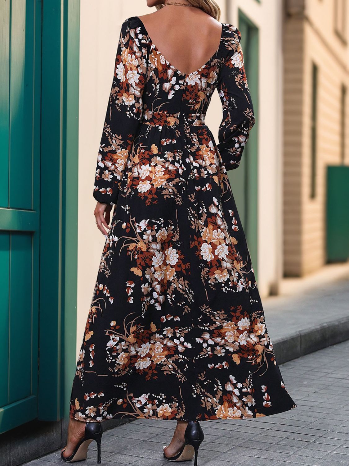 Perfee Slit Printed Surplice Long Sleeve Maxi Dress Trendsi