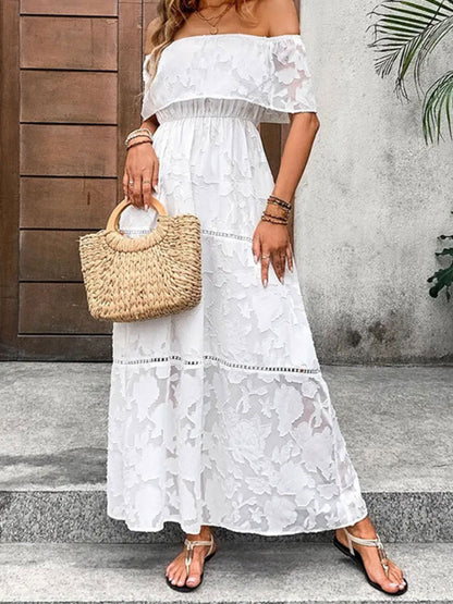 Off-Shoulder Short Sleeve Maxi Dress Trendsi