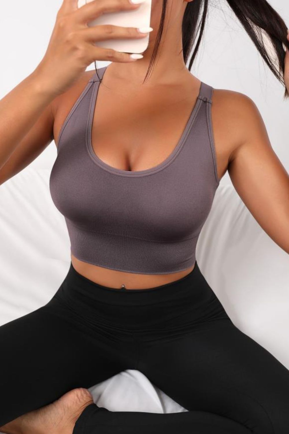 Scoop Neck Long Active Bra Trendsi