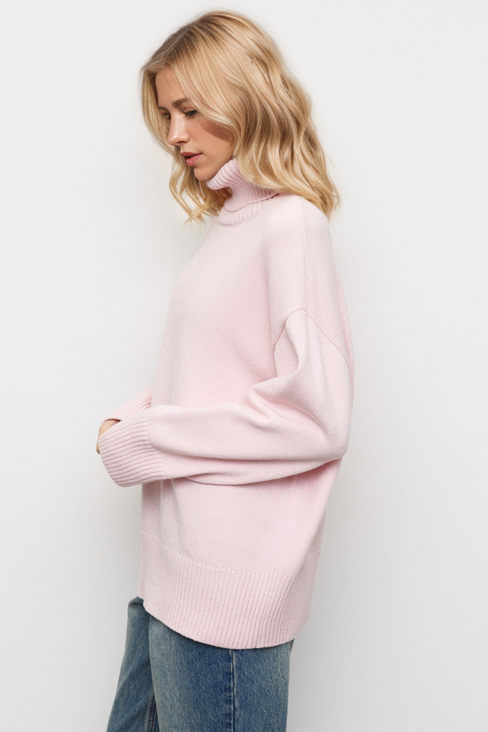 Basic Bae Turtleneck Dropped Shoulder Long Sleeve Sweater Trendsi