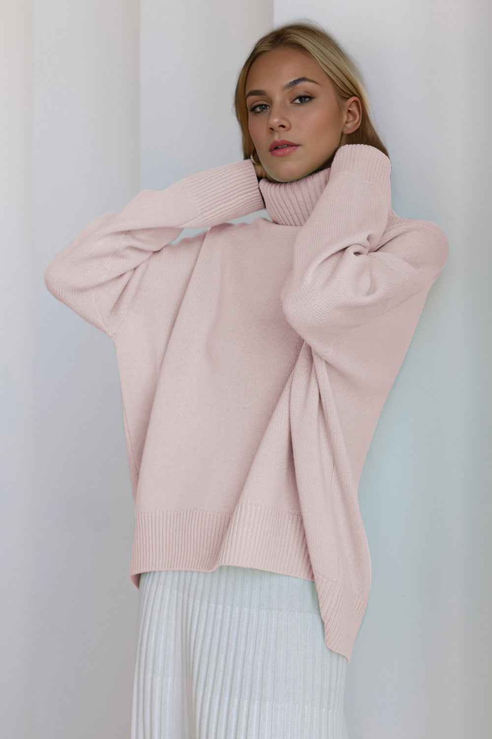 Basic Bae Turtleneck Dropped Shoulder Long Sleeve Sweater Trendsi