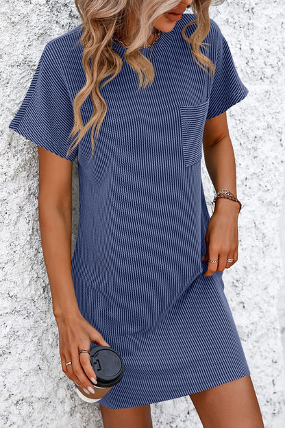 Mandy Ribbed Striped Short Sleeve Mini Tee Dress Trendsi