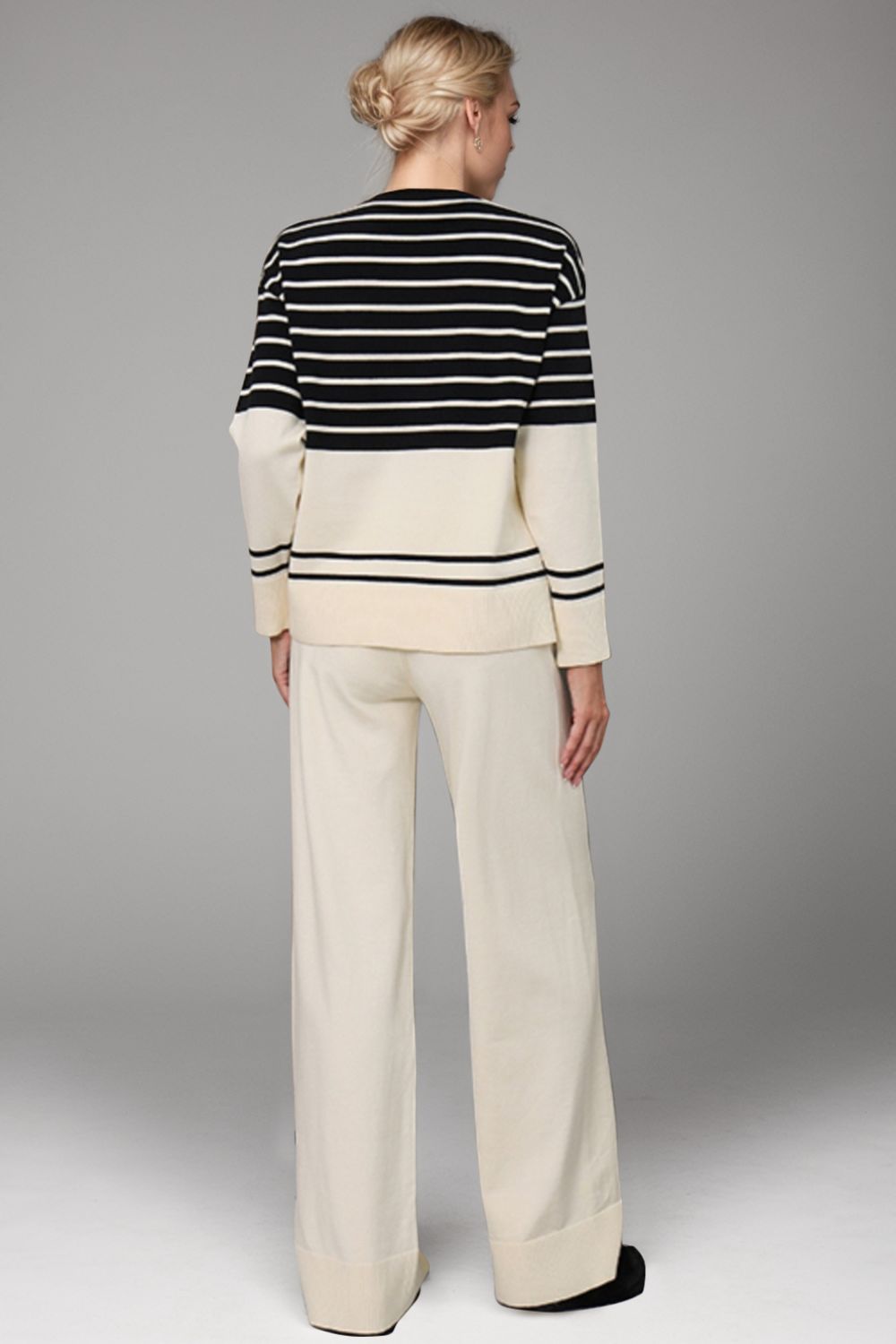 Basic Bae Striped Round Neck Long Sleeve Top and Pants Sweater Set Trendsi