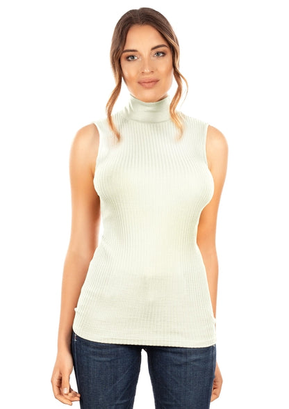 EGI Exclusive Collections Merino Wool Blend Mock Neck Sleeveless Top. Byzantium Hemera