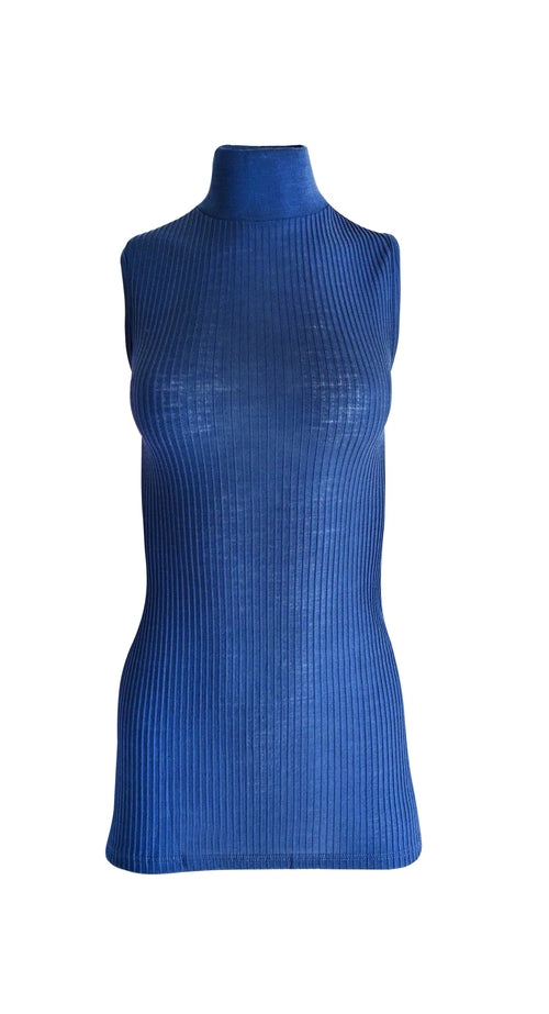 EGI Exclusive Collections Merino Wool Blend Mock Neck Sleeveless Top. Byzantium Hemera