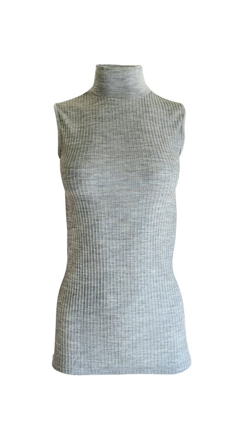 EGI Exclusive Collections Merino Wool Blend Mock Neck Sleeveless Top. Byzantium Hemera