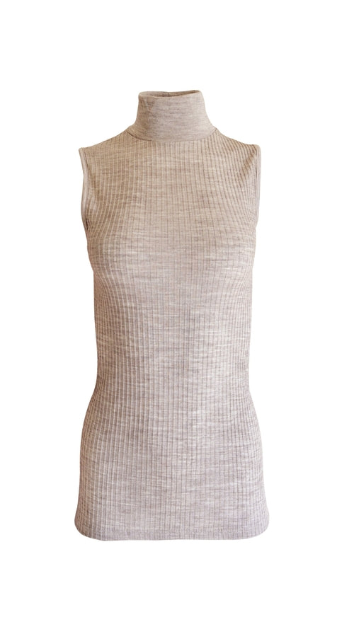 EGI Exclusive Collections Merino Wool Blend Mock Neck Sleeveless Top. Byzantium Hemera