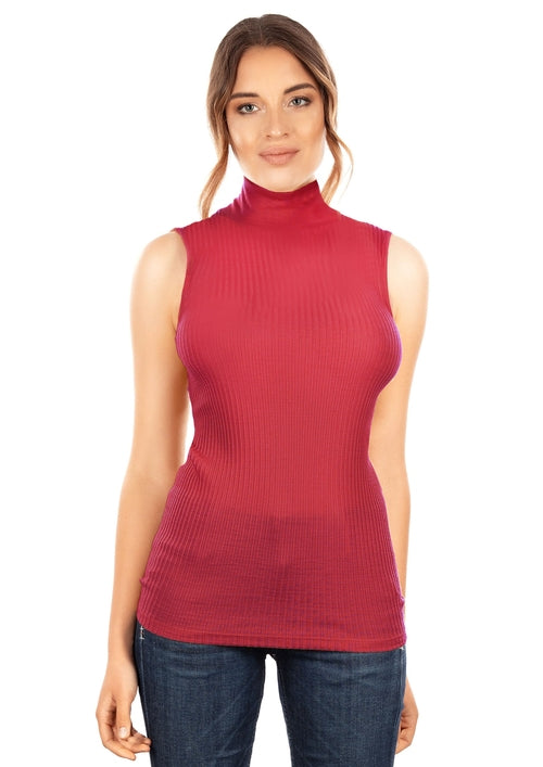 EGI Exclusive Collections Merino Wool Blend Mock Neck Sleeveless Top. Byzantium Hemera